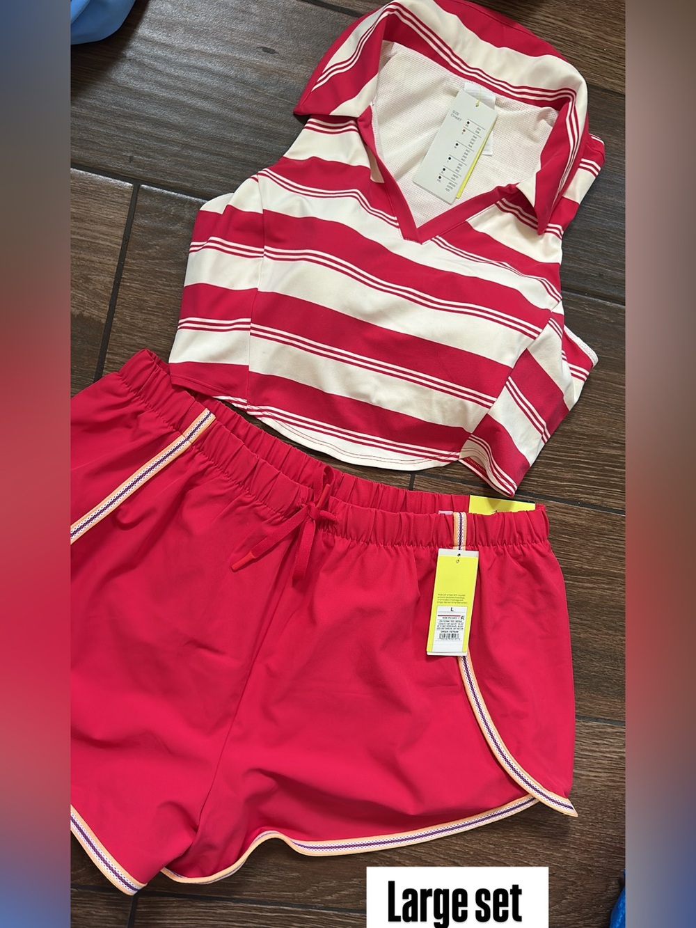 all in motion Pink Striped Tank Top with Solid Pink Athletic Shorts